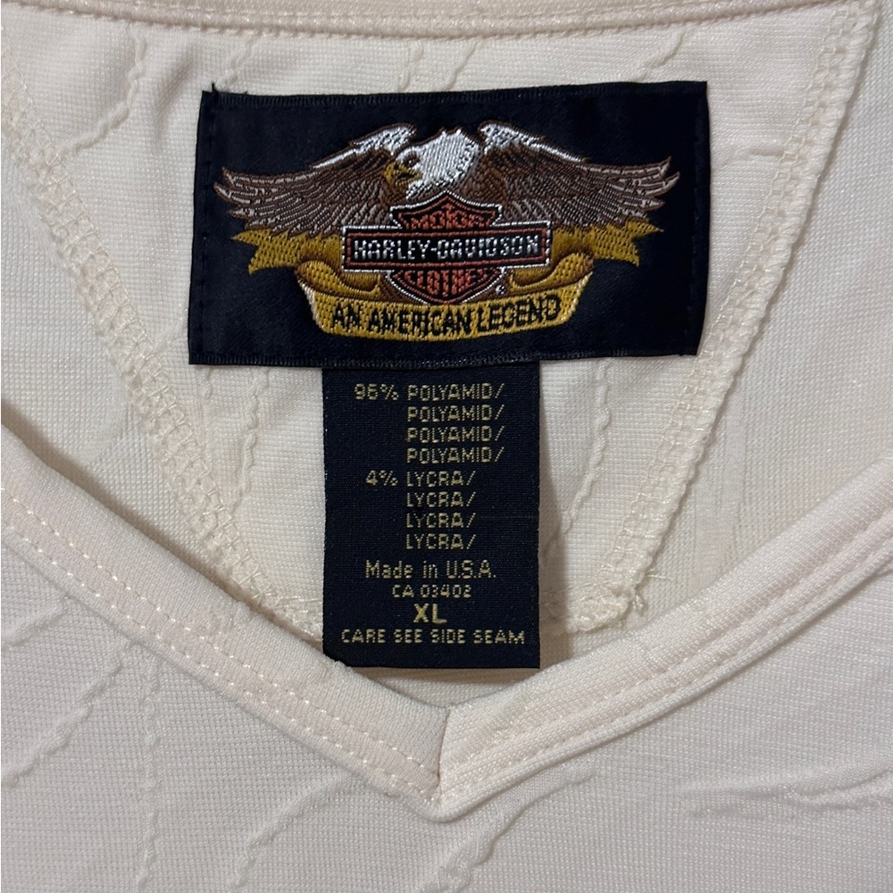 Harley Davidson Cream Textured Logo Shirt - Picture 4 of 5